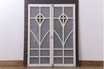 当時物色ガラス入り!大正期のペイントガラス戸2枚(窓)(1)