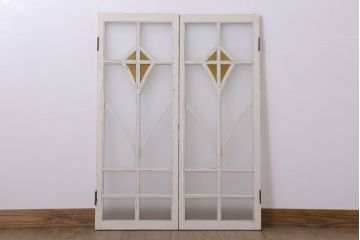 当時物色ガラス入り!大正期のペイントガラス戸2枚(窓)(1)