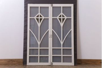 当時物色ガラス入り!大正期のペイントガラス戸2枚(窓)(2)