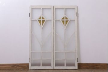 当時物色ガラス入り!大正期のペイントガラス戸2枚(窓)(2)