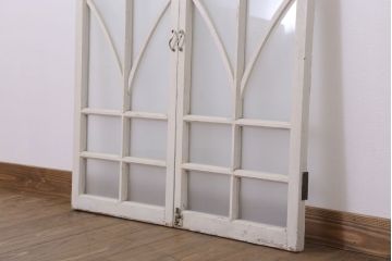 当時物色ガラス入り!大正期のペイントガラス戸2枚(窓)(3)