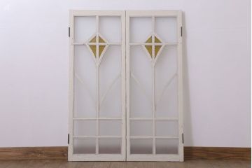 当時物色ガラス入り!大正期のペイントガラス戸2枚(窓)(3)