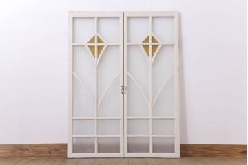 当時物色ガラス入り!大正期のペイントガラス戸2枚(窓)