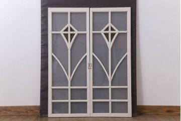 当時物色ガラス入り!大正期のペイントガラス戸2枚(窓)