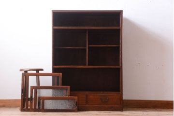 アンティーク家具　結霜ガラス!古い木製のアンティーク収納棚