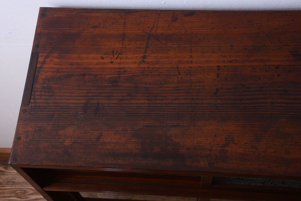 アンティーク家具　結霜ガラス!古い木製のアンティーク収納棚