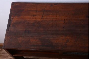 アンティーク家具　結霜ガラス!古い木製のアンティーク収納棚