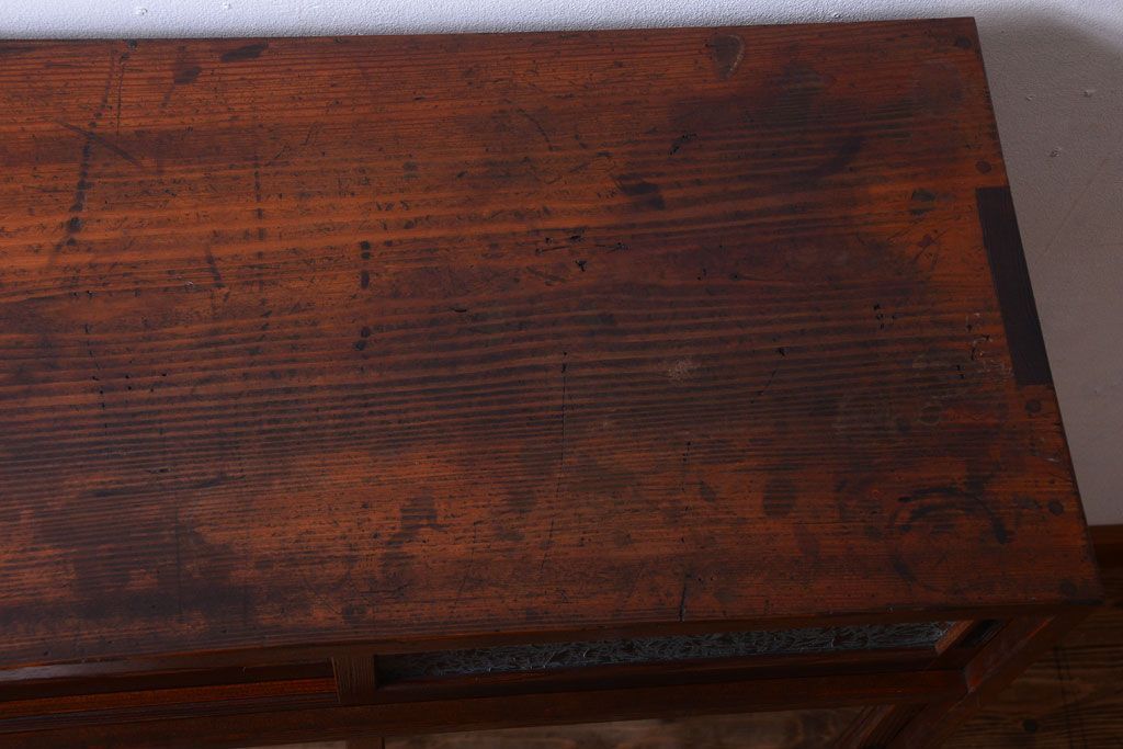 アンティーク家具　結霜ガラス!古い木製のアンティーク収納棚