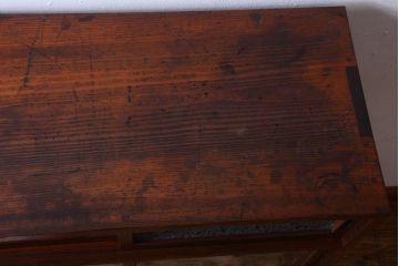 アンティーク家具　結霜ガラス!古い木製のアンティーク収納棚