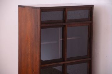 アンティーク家具　結霜ガラス!古い木製のアンティーク収納棚