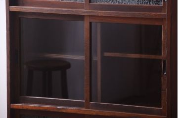 アンティーク家具　結霜ガラス!古い木製のアンティーク収納棚