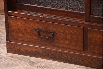 アンティーク家具　結霜ガラス!古い木製のアンティーク収納棚