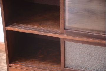 アンティーク家具　結霜ガラス!古い木製のアンティーク収納棚