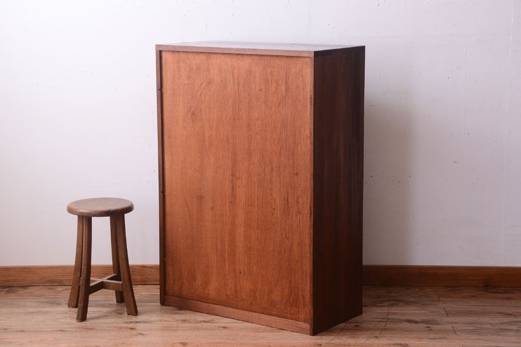 アンティーク家具　結霜ガラス!古い木製のアンティーク収納棚