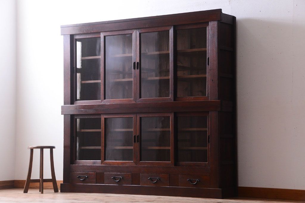 アンティーク家具　明治大正期　古民具・骨董　二段重ね関西収納棚