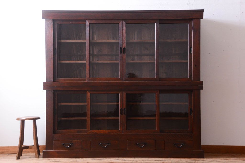 アンティーク家具　明治大正期　古民具・骨董　二段重ね関西収納棚