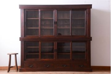 アンティーク家具　明治大正期　古民具・骨董　二段重ね関西収納棚