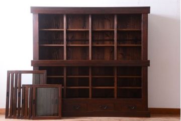 アンティーク家具　明治大正期　古民具・骨董　二段重ね関西収納棚