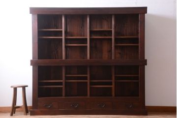 アンティーク家具　明治大正期　古民具・骨董　二段重ね関西収納棚