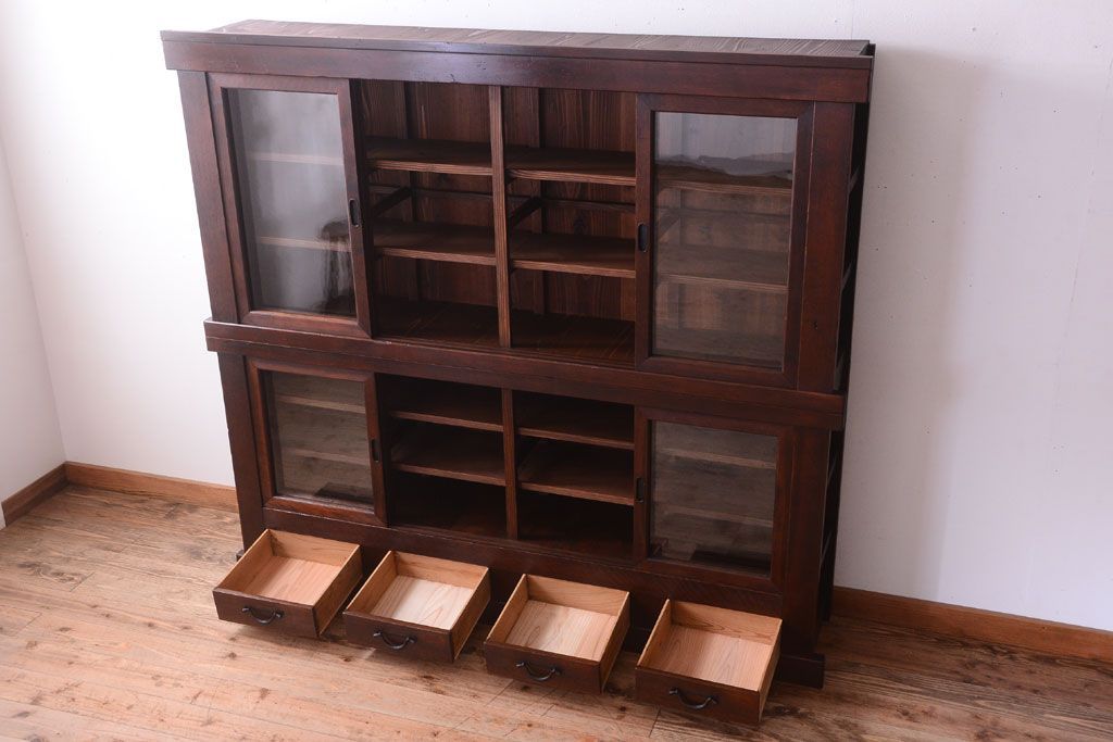 アンティーク家具　明治大正期　古民具・骨董　二段重ね関西収納棚