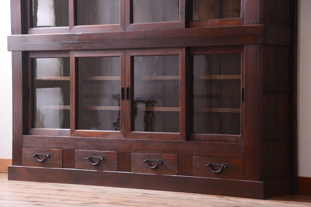 アンティーク家具　明治大正期　古民具・骨董　二段重ね関西収納棚