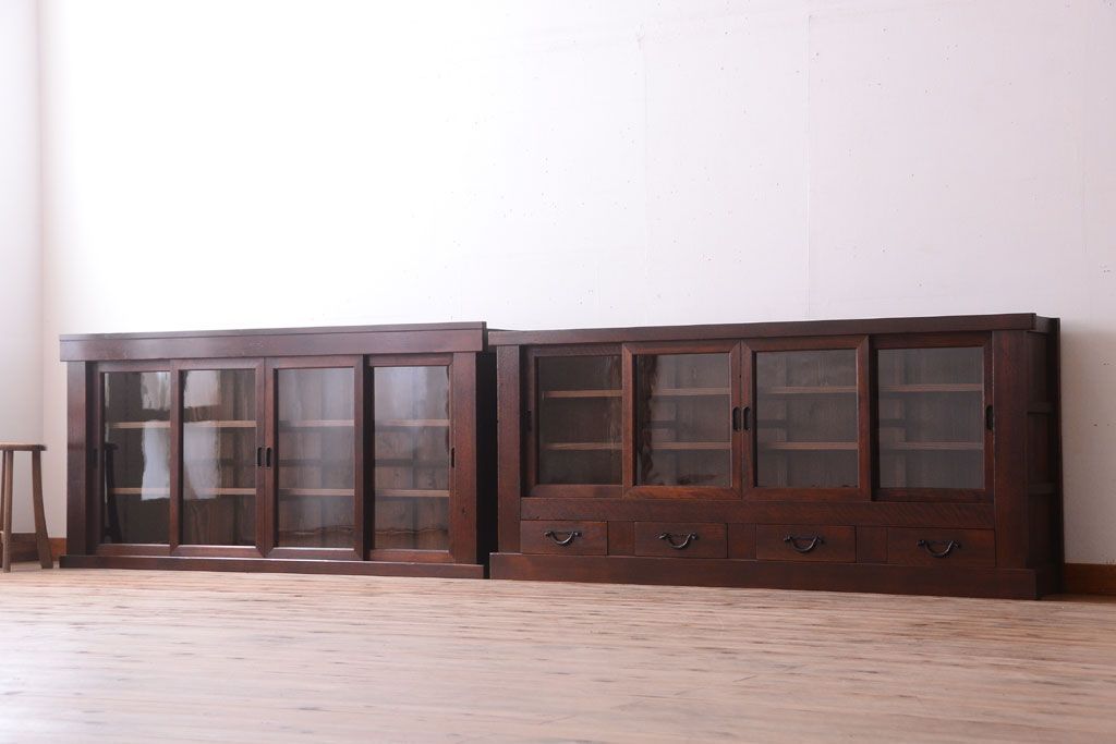 アンティーク家具　明治大正期　古民具・骨董　二段重ね関西収納棚