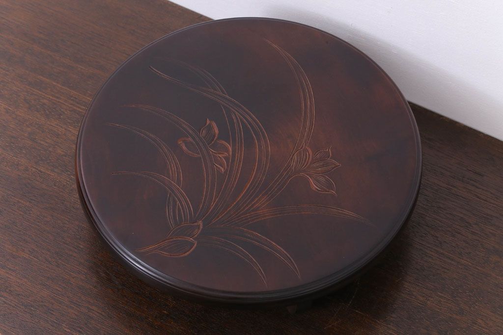 アンティーク雑貨　中古　木製の丸花台(飾り台)