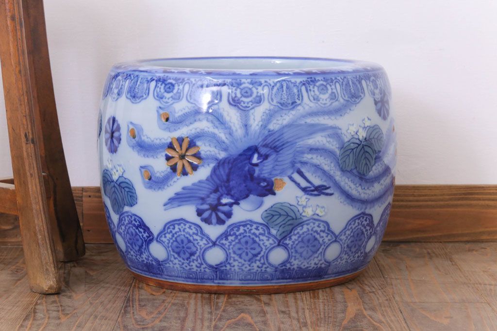 アンティーク雑貨　鳳凰文!和製アンティーク瀬戸火鉢(古民具・骨董)