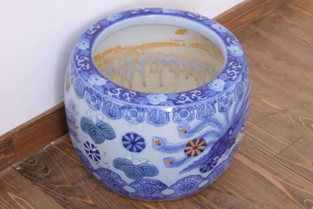 アンティーク雑貨　鳳凰文!和製アンティーク瀬戸火鉢(古民具・骨董)