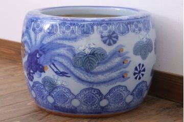 アンティーク雑貨　鳳凰文!和製アンティーク瀬戸火鉢(古民具・骨董)