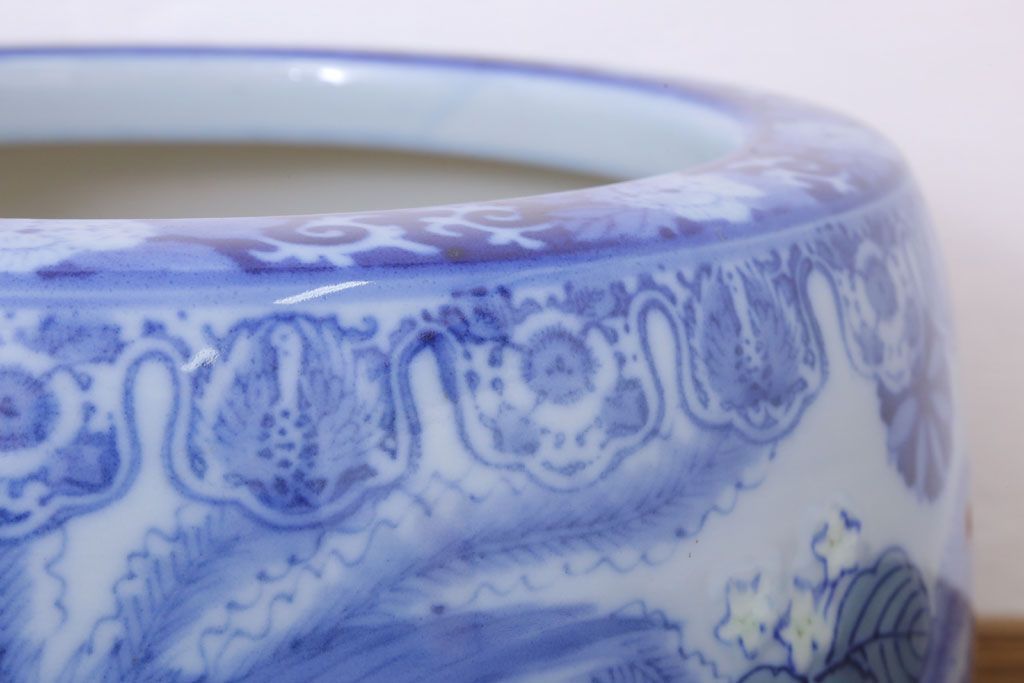 アンティーク雑貨　鳳凰文!和製アンティーク瀬戸火鉢(古民具・骨董)