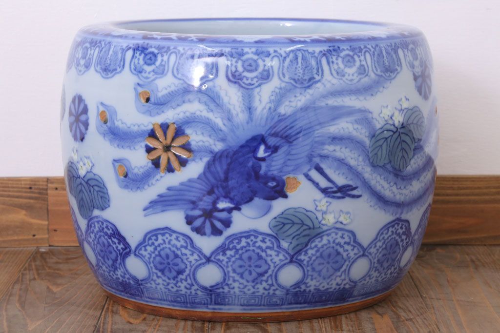 アンティーク雑貨　鳳凰文!和製アンティーク瀬戸火鉢(古民具・骨董)