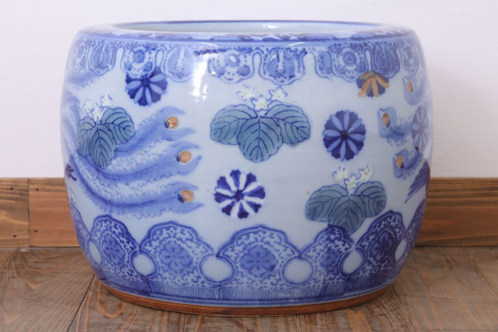 アンティーク雑貨　鳳凰文!和製アンティーク瀬戸火鉢(古民具・骨董)