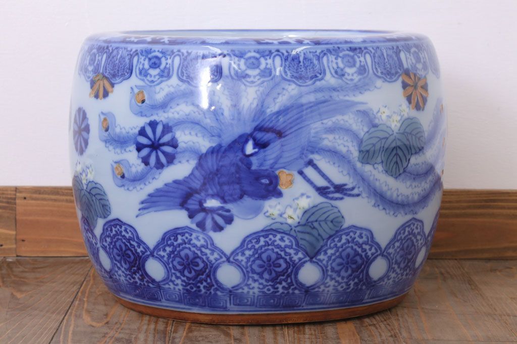 アンティーク雑貨　鳳凰文!和製アンティーク瀬戸火鉢(古民具・骨董)