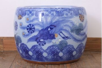 アンティーク雑貨　鳳凰文!和製アンティーク瀬戸火鉢(古民具・骨董)