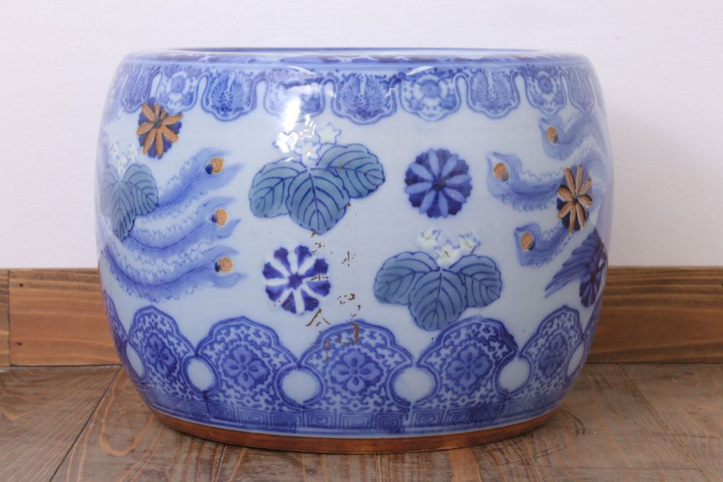 アンティーク雑貨　鳳凰文!和製アンティーク瀬戸火鉢(古民具・骨董)