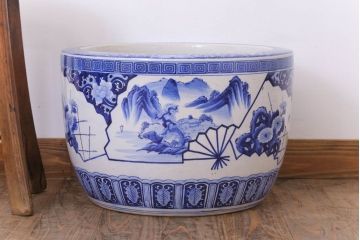 アンティーク雑貨　古民具・骨董　扇窓　山水　和製アンティーク瀬戸火鉢