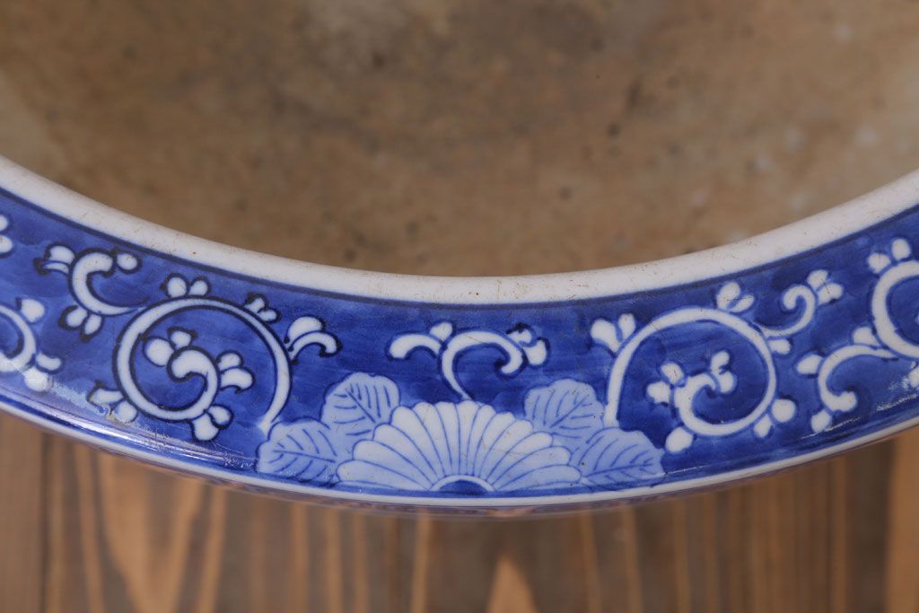 アンティーク雑貨　古民具・骨董　扇窓　山水　和製アンティーク瀬戸火鉢