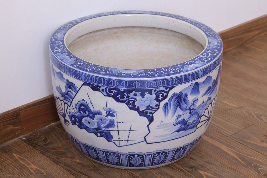 アンティーク雑貨　古民具・骨董　扇窓　山水　和製アンティーク瀬戸火鉢