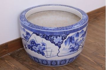 アンティーク雑貨　古民具・骨董　扇窓　山水　和製アンティーク瀬戸火鉢