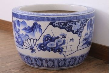 アンティーク雑貨　古民具・骨董　扇窓　山水　和製アンティーク瀬戸火鉢