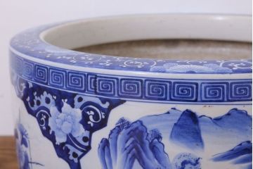 アンティーク雑貨　古民具・骨董　扇窓　山水　和製アンティーク瀬戸火鉢