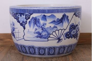 アンティーク雑貨　古民具・骨董　扇窓　山水　和製アンティーク瀬戸火鉢