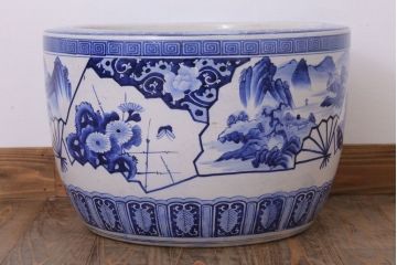 アンティーク雑貨　古民具・骨董　扇窓　山水　和製アンティーク瀬戸火鉢