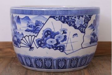 アンティーク雑貨　古民具・骨董　扇窓　山水　和製アンティーク瀬戸火鉢