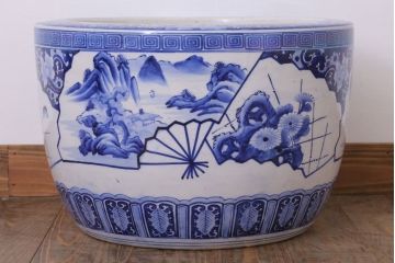 アンティーク雑貨　古民具・骨董　扇窓　山水　和製アンティーク瀬戸火鉢