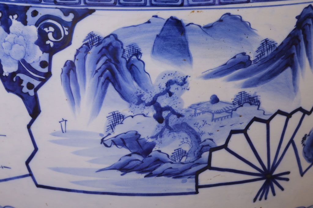 アンティーク雑貨　古民具・骨董　扇窓　山水　和製アンティーク瀬戸火鉢