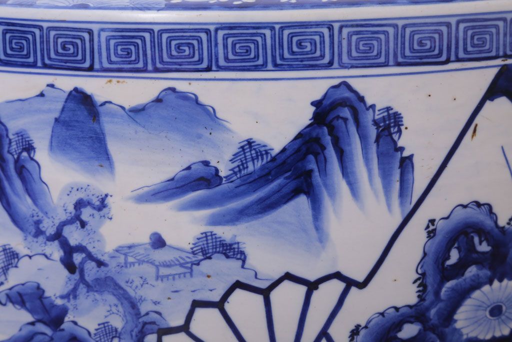 アンティーク雑貨　古民具・骨董　扇窓　山水　和製アンティーク瀬戸火鉢