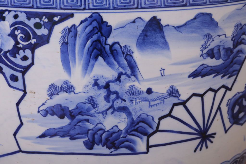 アンティーク雑貨　古民具・骨董　扇窓　山水　和製アンティーク瀬戸火鉢