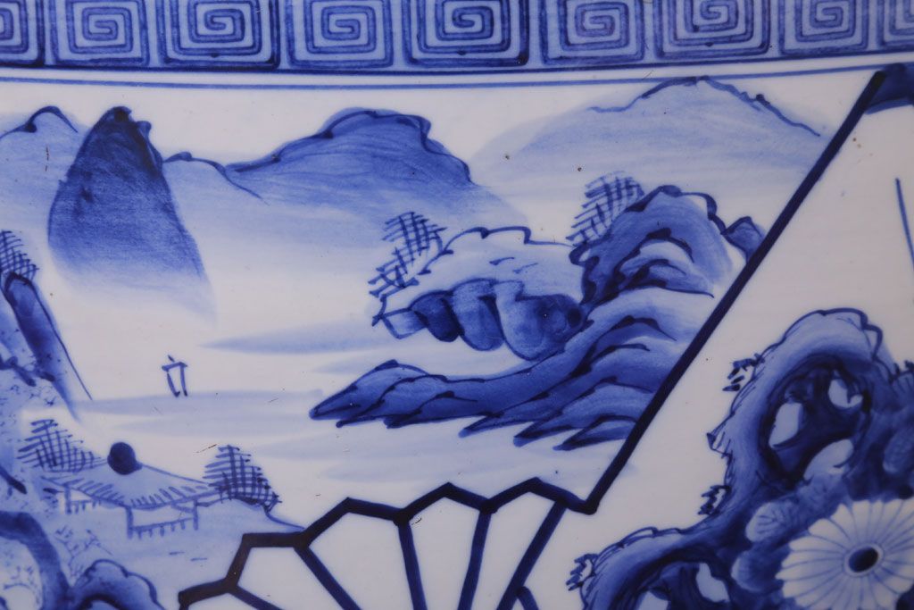 アンティーク雑貨　古民具・骨董　扇窓　山水　和製アンティーク瀬戸火鉢